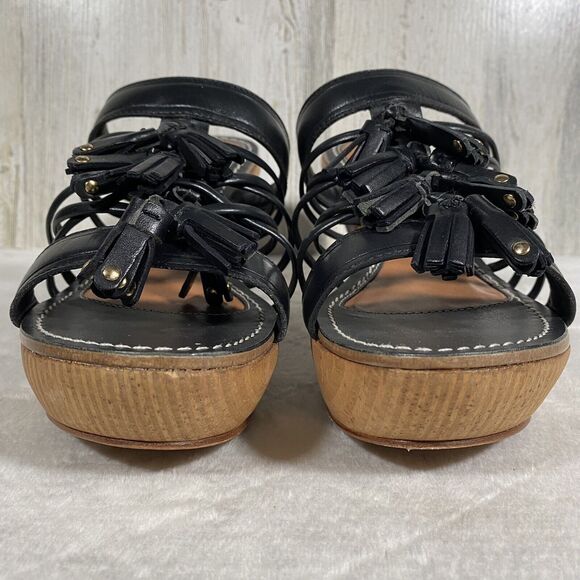 Leifsdottir Olli Wood Wedges Black Tassel Strappy Platform Sandal EU 38 US 7-7.5 - Picture 4 of 11